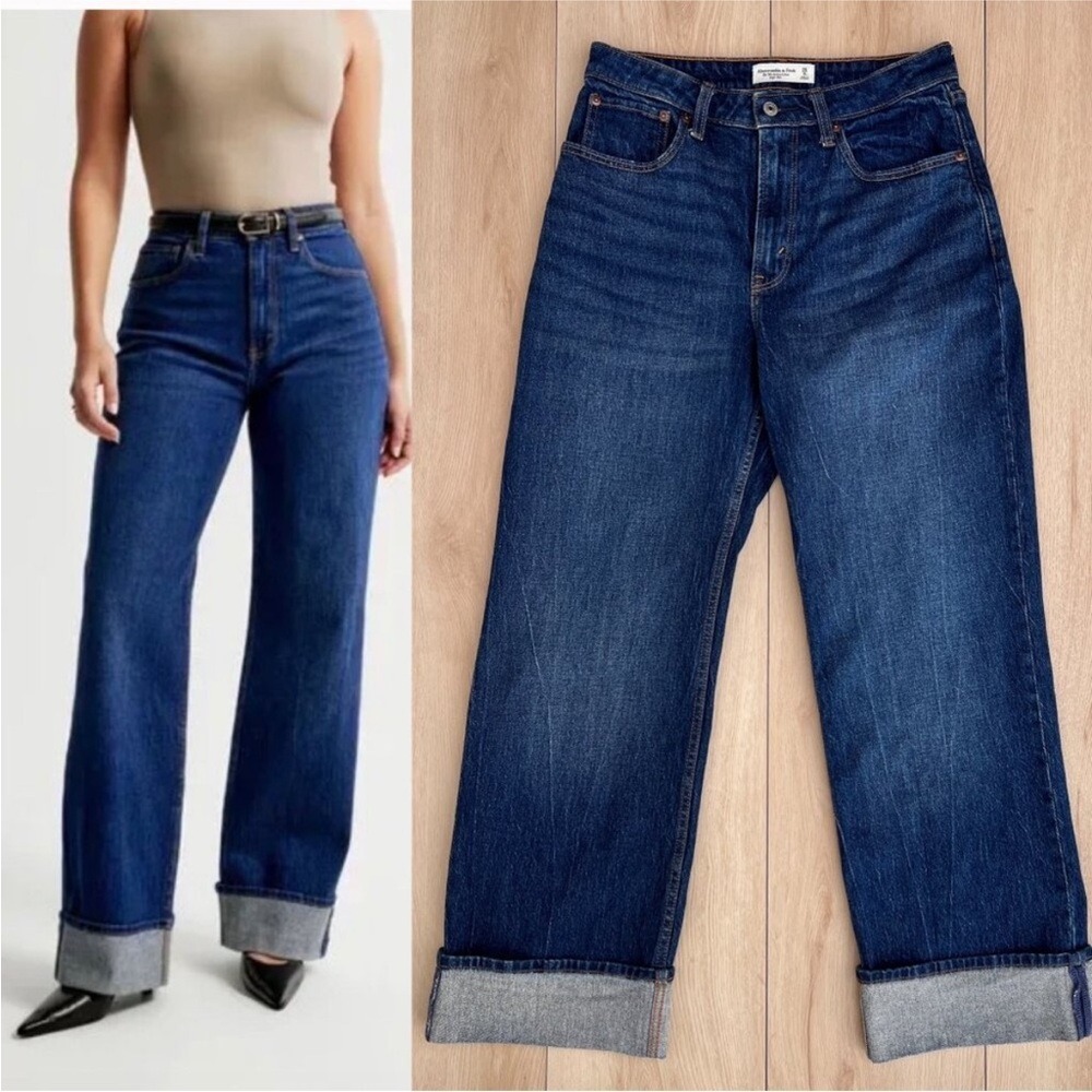 Abercrombie & Fitch The Loose High-Rise jeans black cuffed 31" inseam womens‎ 10